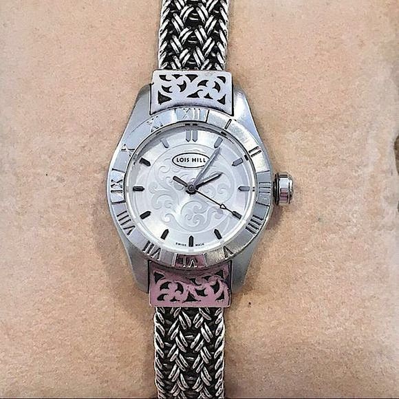 LOIS HILL White Round Face Watch Sterling Silver Bracelet & Roman Numeral Bezel - Picture 4 of 16